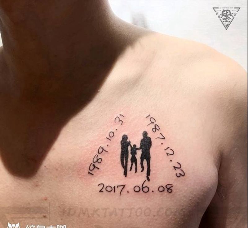 纹身/刺青/生日纹身纹身图片_胸部小清新生日家庭纹身图案