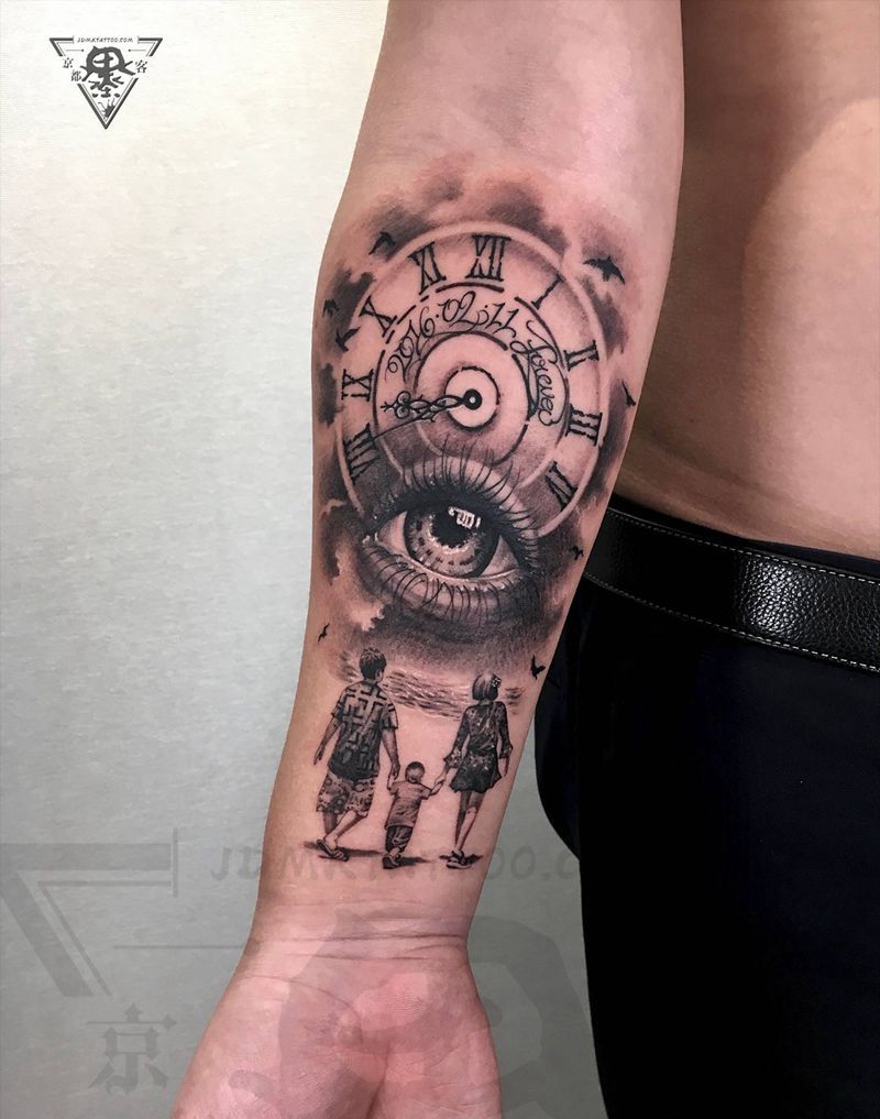 纹身/刺青/家庭主题纹身图片_背部腿部水彩欧美写实家庭主题纹身图案