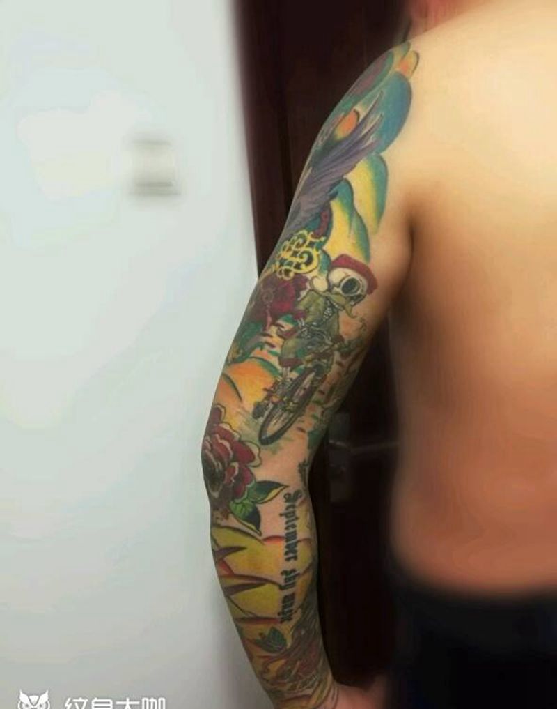 绝对够花的花臂纹身图片_肩部手臂欧美原创花臂成品纹身图案