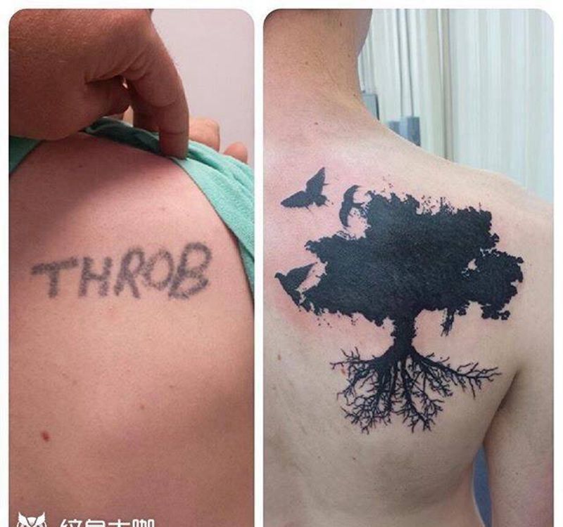 强力遮盖纹身图片_成品肩部背部几何图腾纹身图案