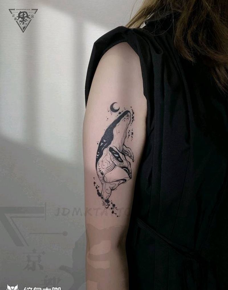 纹身/刺青/鲸鱼纹身纹身图片_手臂腿部水墨鲸鱼纹身图案
