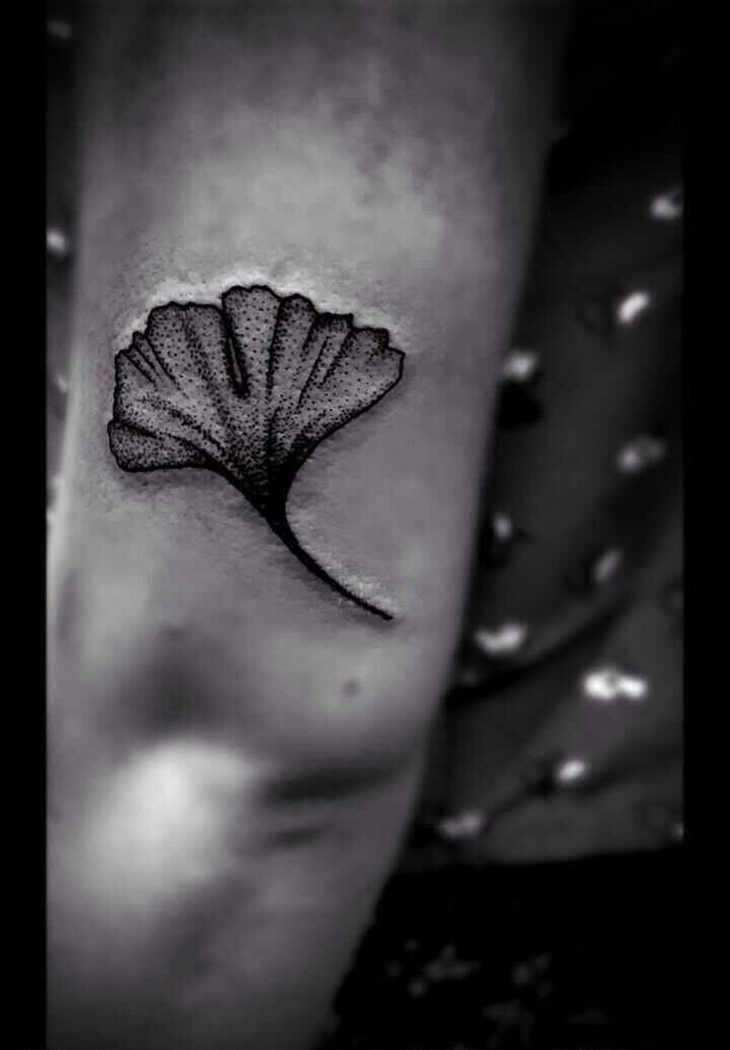 点刺作品银杏叶纹身图片_成品手臂清新原创植物纹身图案