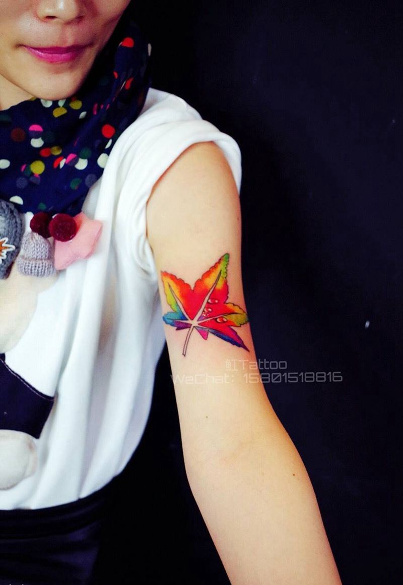 原创设计【枫叶】纹身图片_成品手稿手臂清新原创植物纹身图案