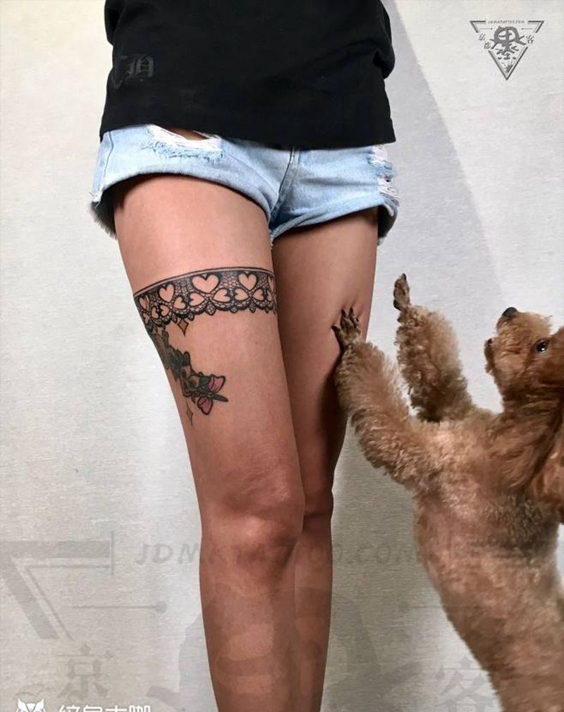 北京纹身/刺青/蕾丝纹身/腿环纹身图片_腿部手臂欧美写实性感蕾丝纹身图案