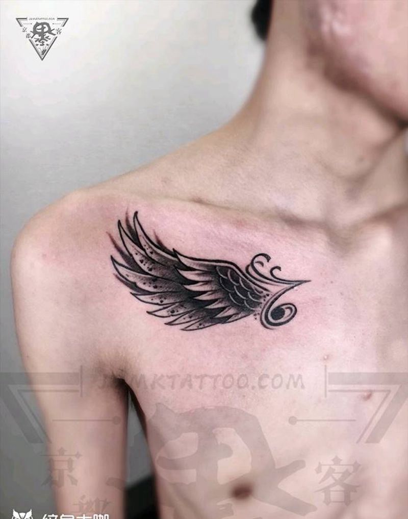 纹身/刺青/音符/翅膀纹身图片_胸部肩部小清新纹身图案