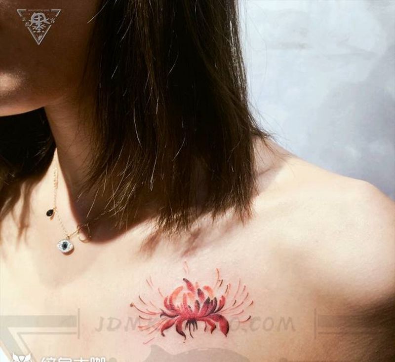 北京纹身/刺青/彼岸花/小清新纹身图片_胸部水彩纹身图案