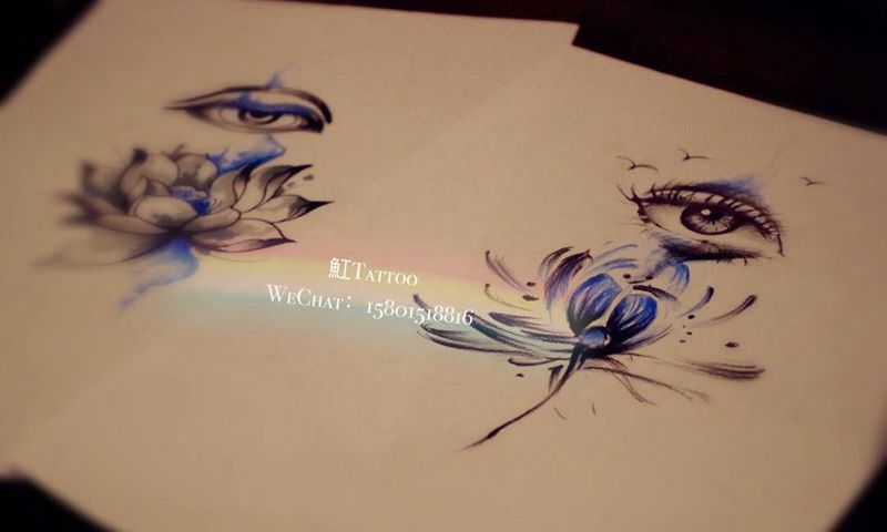 原创设计【莲花+佛眼】纹身图片_成品手稿背部清新国画原创植物纹身图案