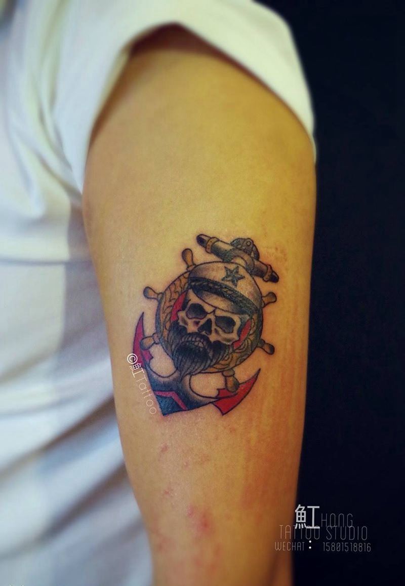 oldschool老船长纹身图片_成品手臂欧美人物静物纹身图案