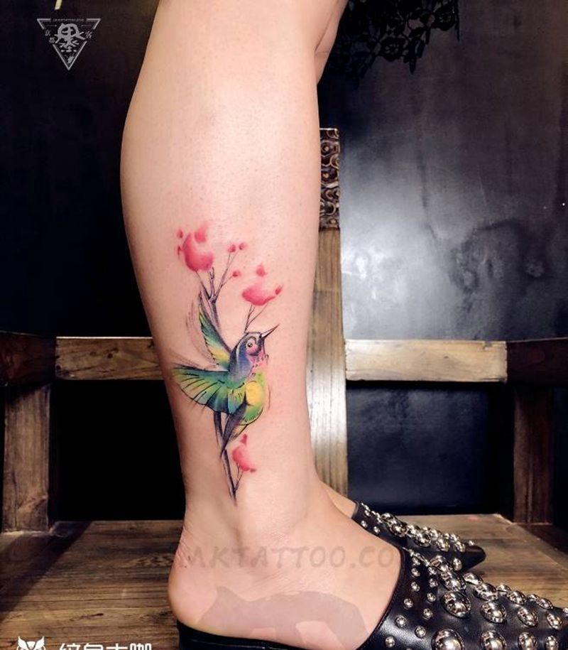 北京纹身/刺青/小清新纹身图片_腿部水彩纹身图案