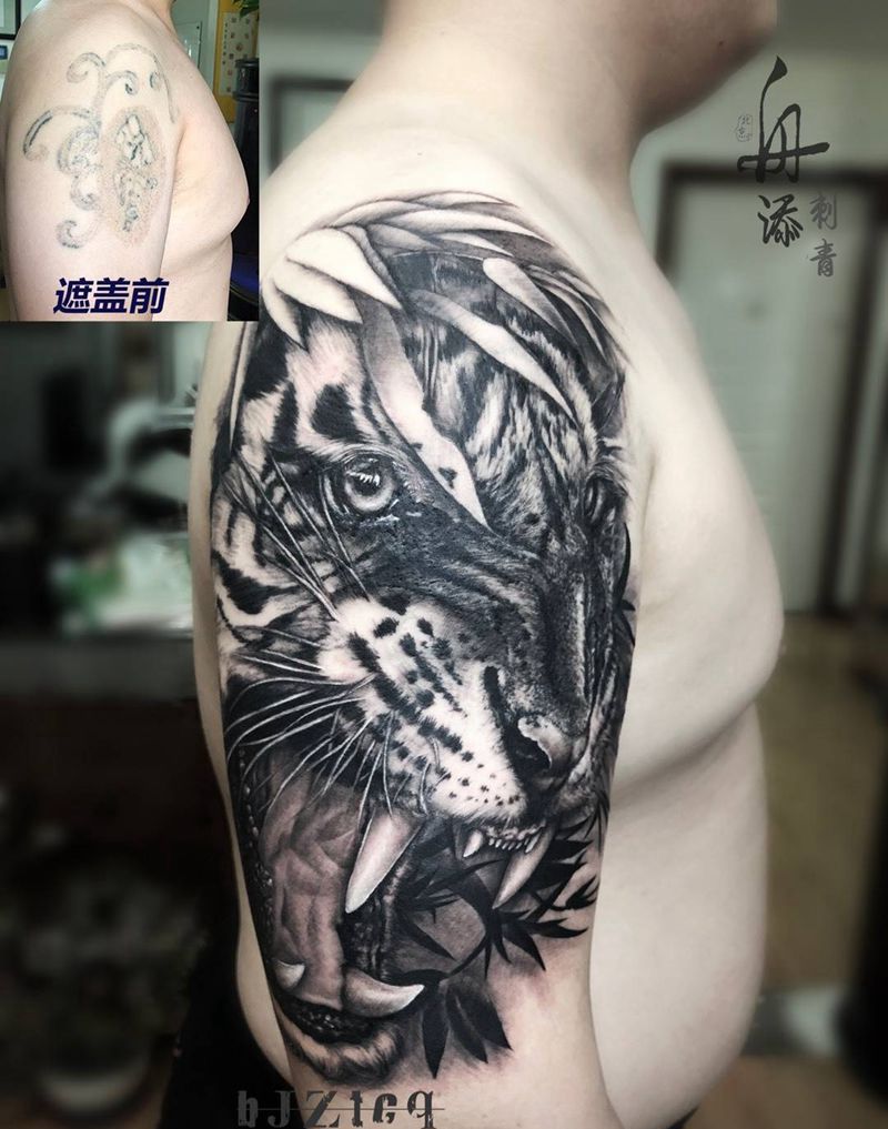 遮盖作品纹身图片_成品手臂习俗动物纹身图案