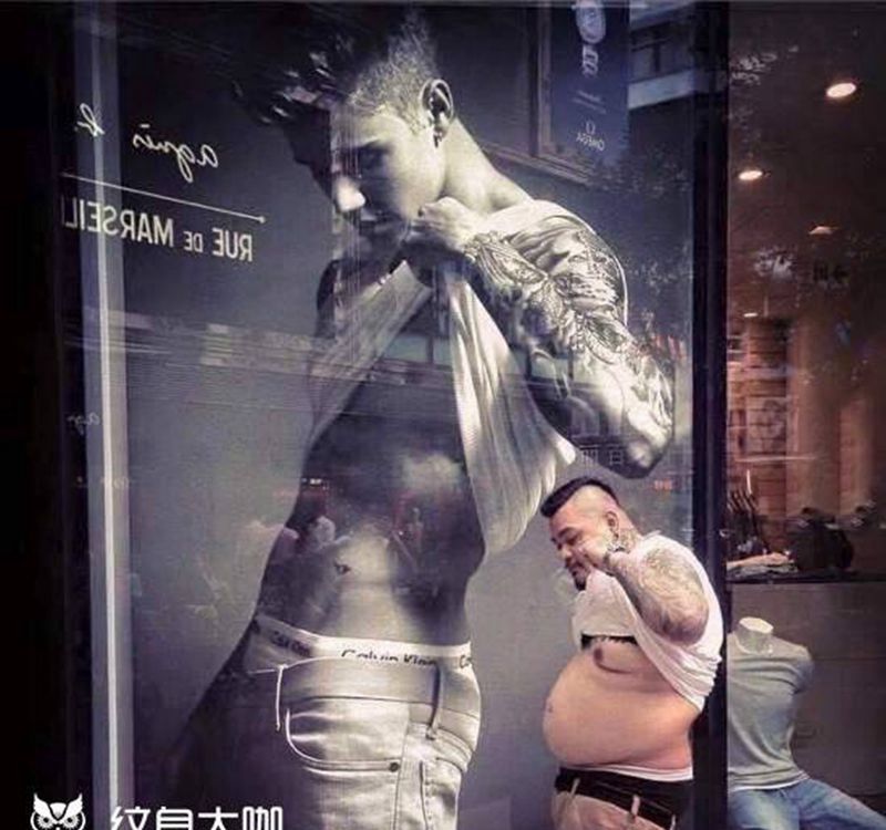 胖子的忧伤谁能懂纹身图片_成品清新人物原创肖像插画纹身图案