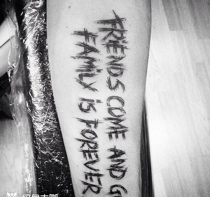 狂野英文字体纹身图片_成品手臂腿部欧美清新字符图腾原创纹身图案