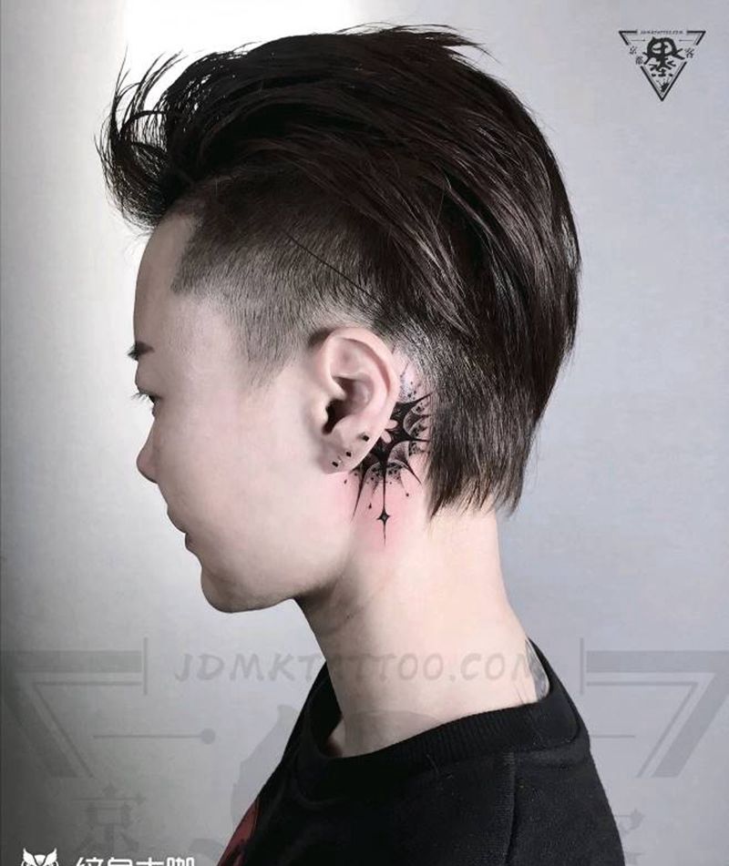 纹身/刺青/耳后纹身纹身图片_点刺图腾耳后纹身图案
