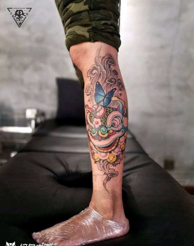 纹身/刺青/旧纹身修改纹身图片_腿部水彩New School纹身图案