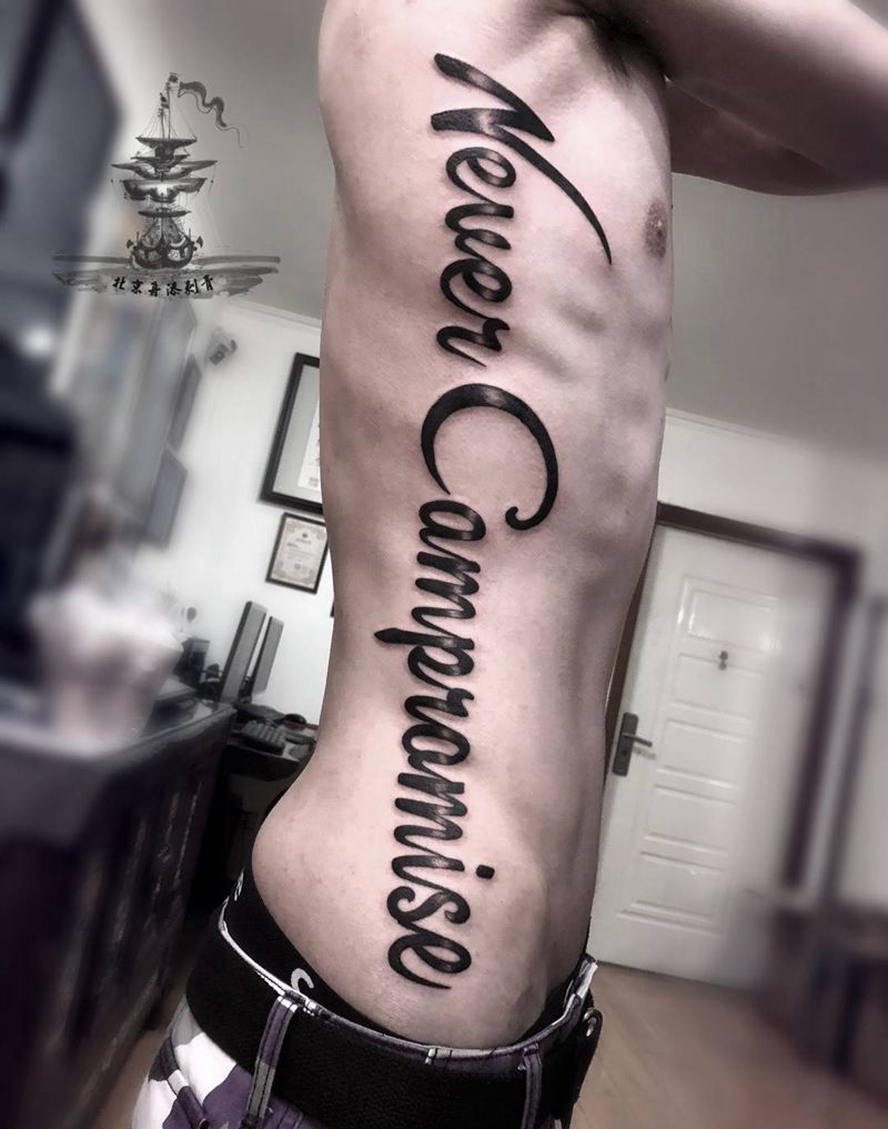 侧腰英文纹身图片_成品腰部清新欧美字符原创纹身图案