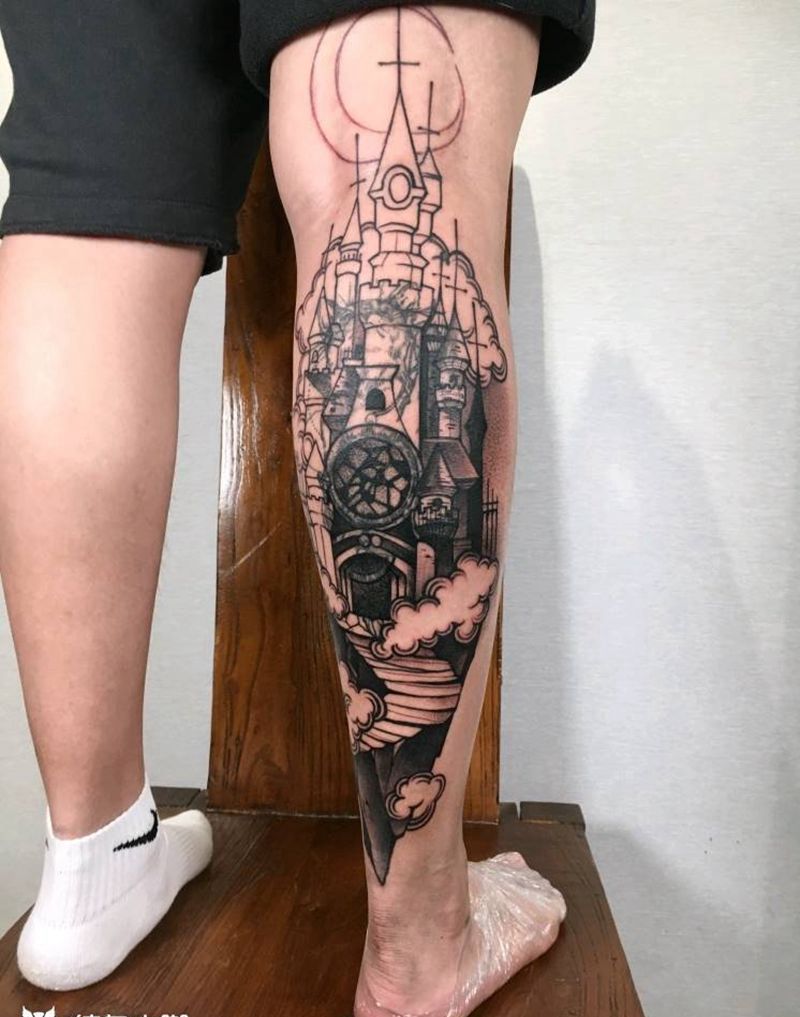 北京纹身/纹身遮盖纹身图片_腿部欧美写实点刺遮盖纹身图案