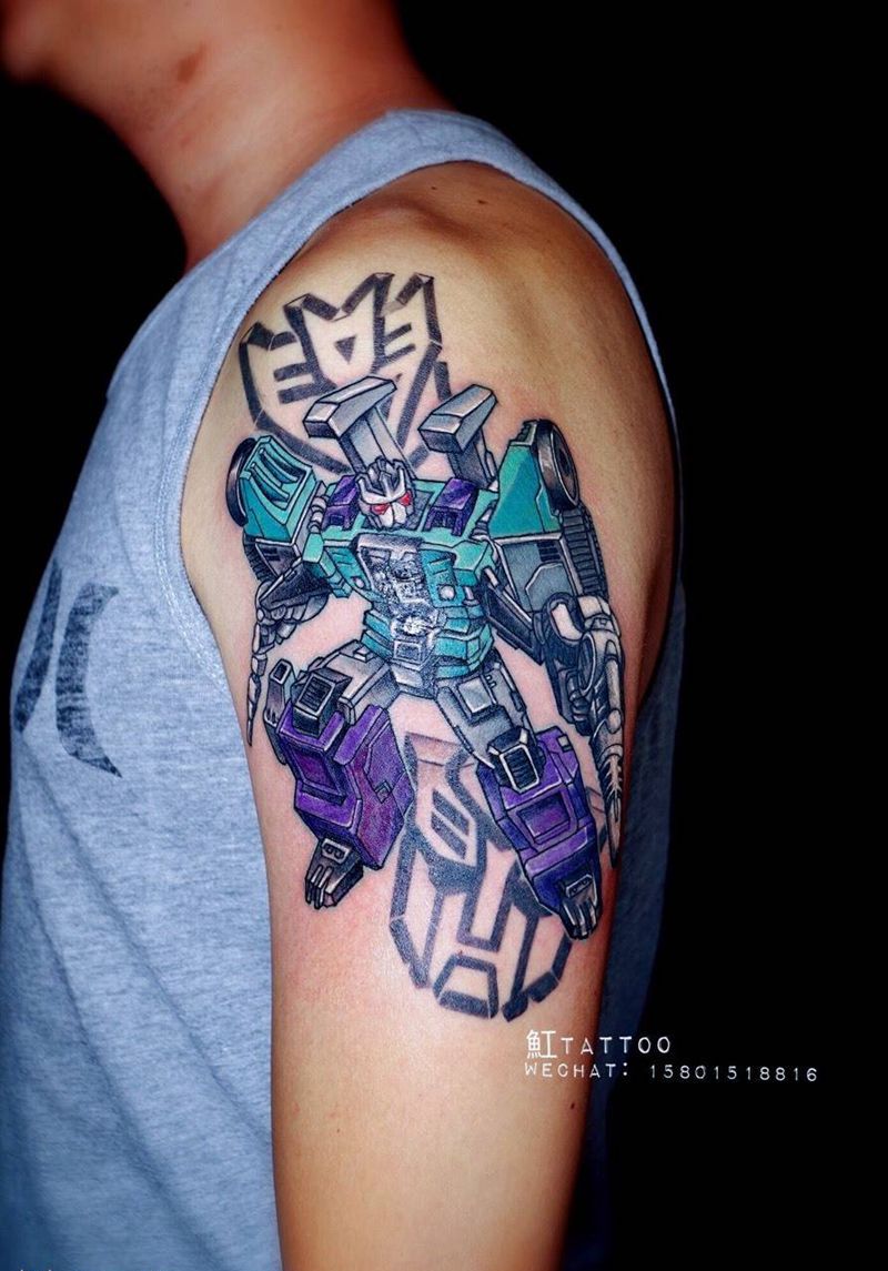 变形金刚纹身图片_成品手臂欧美写实人物肖像纹身图案