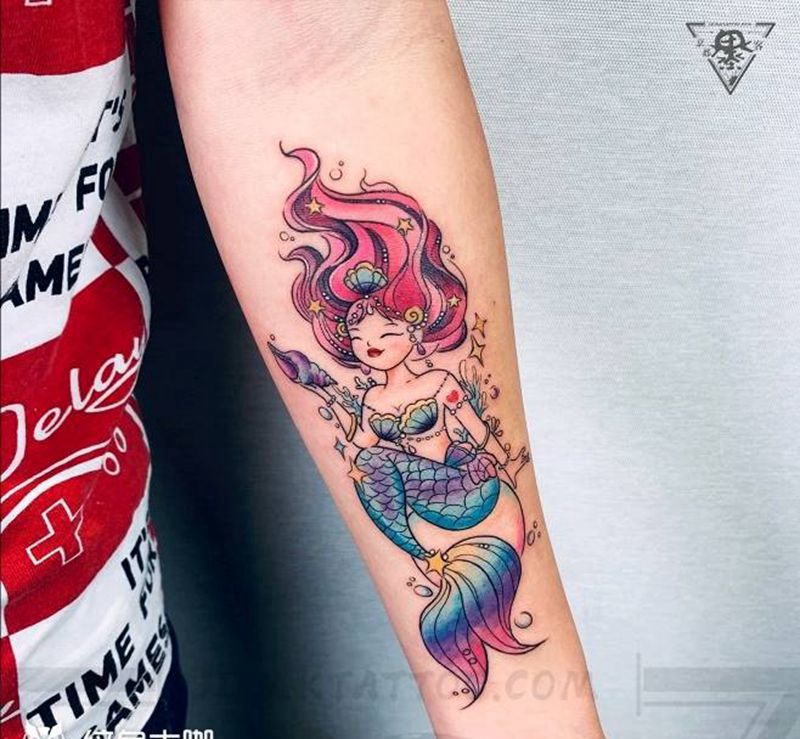 纹身/刺青/美人鱼纹身图片_手臂New School水彩纹身图案