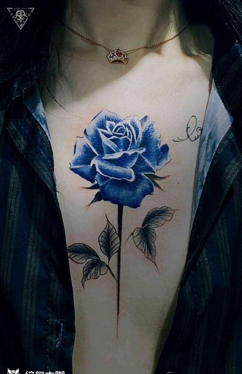 纹身/刺青/玫瑰纹身纹身图片_胸部水彩纹身图案