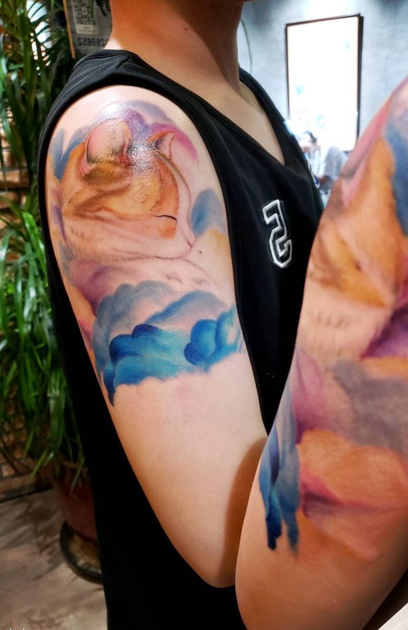 北京纹身/刺青纹身图片_手臂水彩New School猫纹身图案