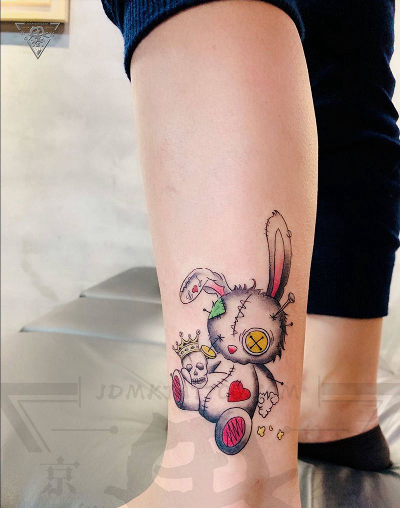 纹身/刺青/兔子纹身纹身图片_腿部New School兔子布偶纹身图案