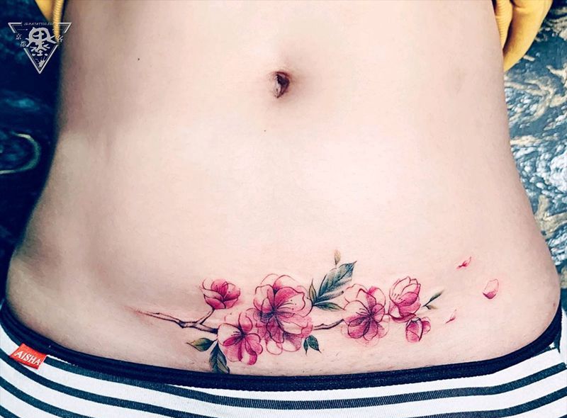 纹身/刺青/剖腹产遮盖/遮疤痕纹身图片_腹部水彩纹身图案