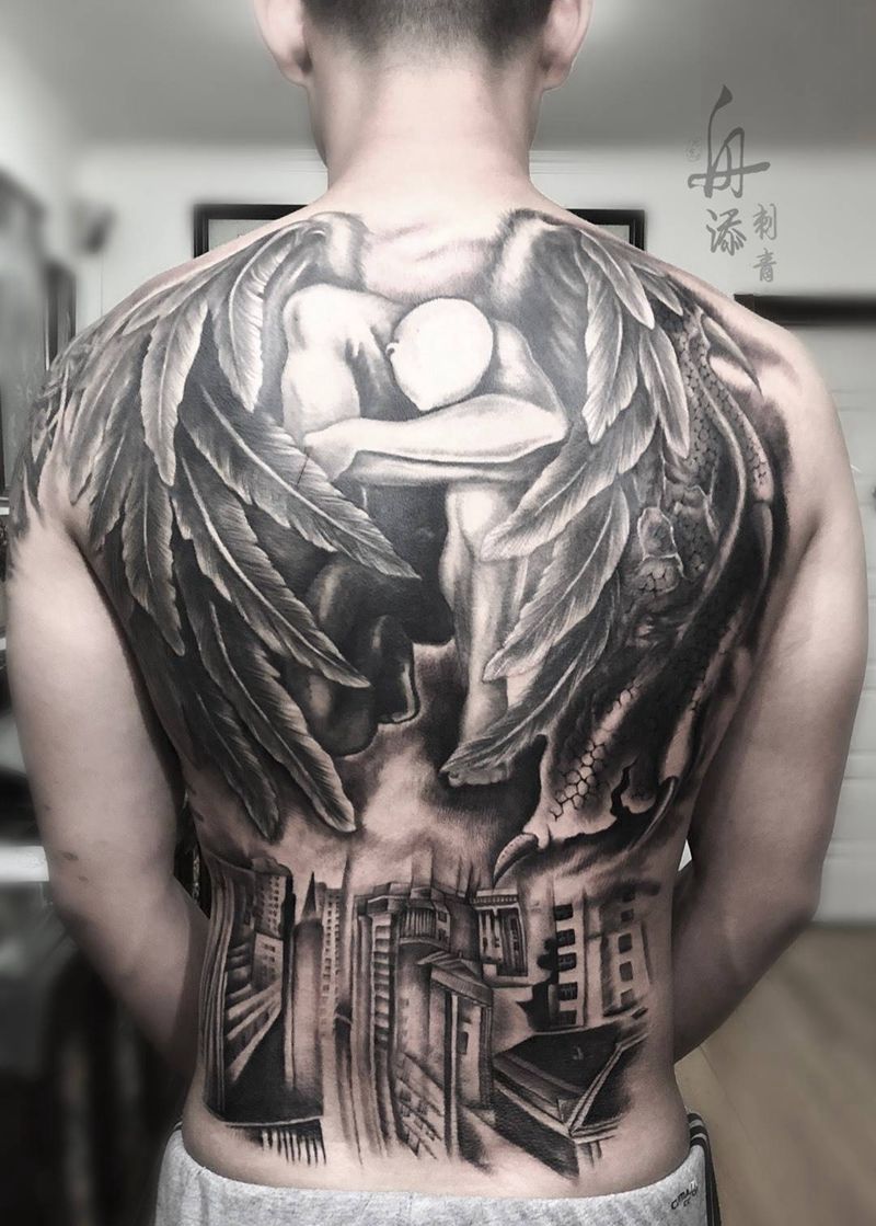满背纹身图片_成品背部欧美宗教原创纹身图案