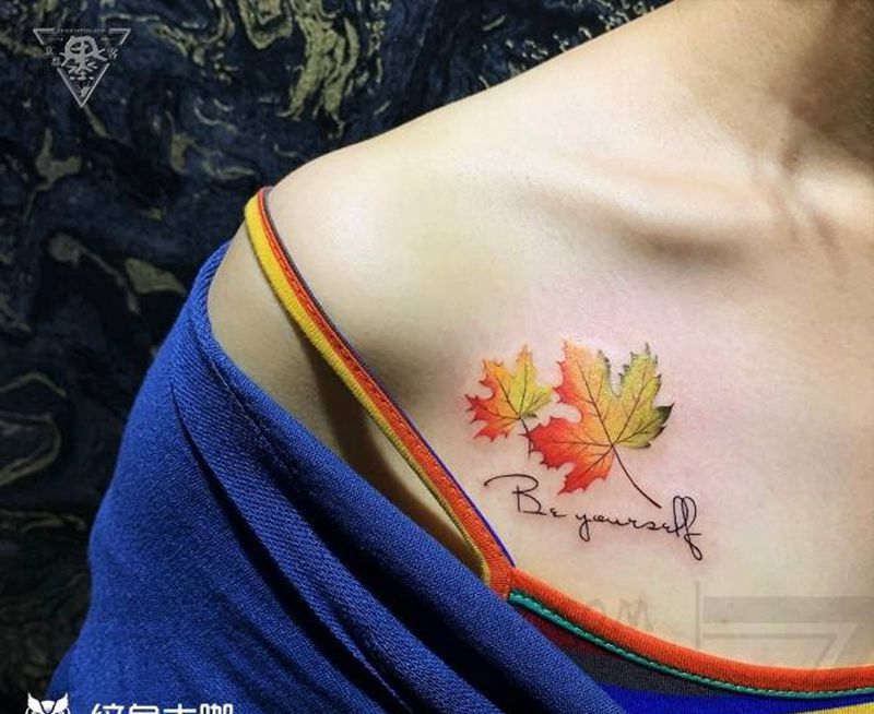 纹身/刺青/小清新/色彩/梧桐纹身图片_胸部水彩New School纹身图案