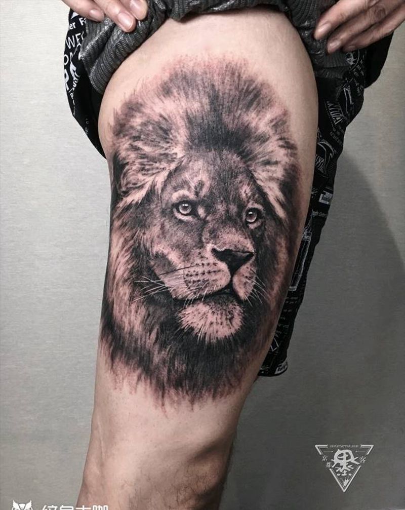 纹身/刺青/狮子/欧美写实纹身图片_腿部手臂欧美写实纹身图案