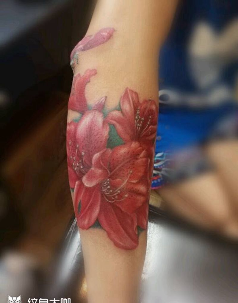 索玛花纹身图片_手臂欧美写实植物原创彩色彩色花成品纹身图案