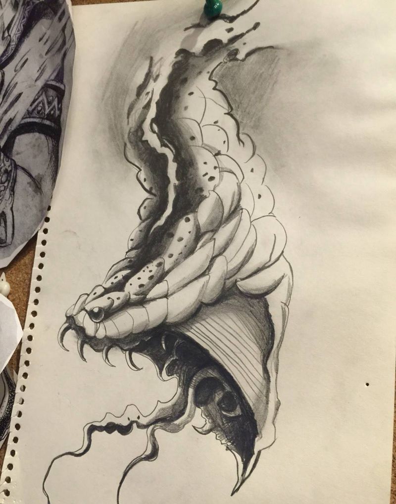 蛇头速写纹身图片_手稿欧美写实动物原创手部脚部手臂纹身图案