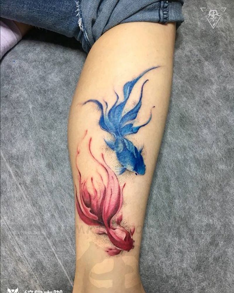 纹身/刺青纹身图片_腿部水彩纹身图案