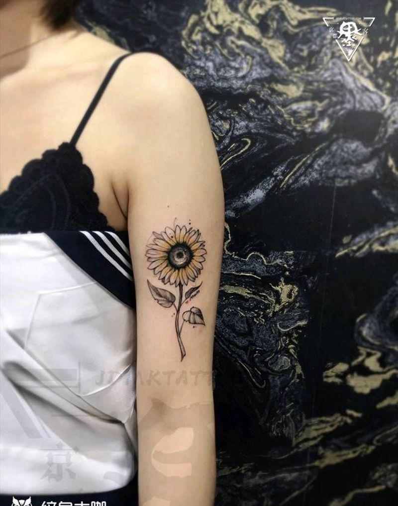 纹身/刺青/向日葵纹身纹身图片_手臂腿部水彩向日葵纹身图案