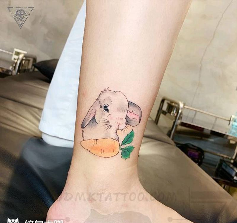 纹身/刺青/小清新/兔子纹身图片_腿部水彩纹身图案