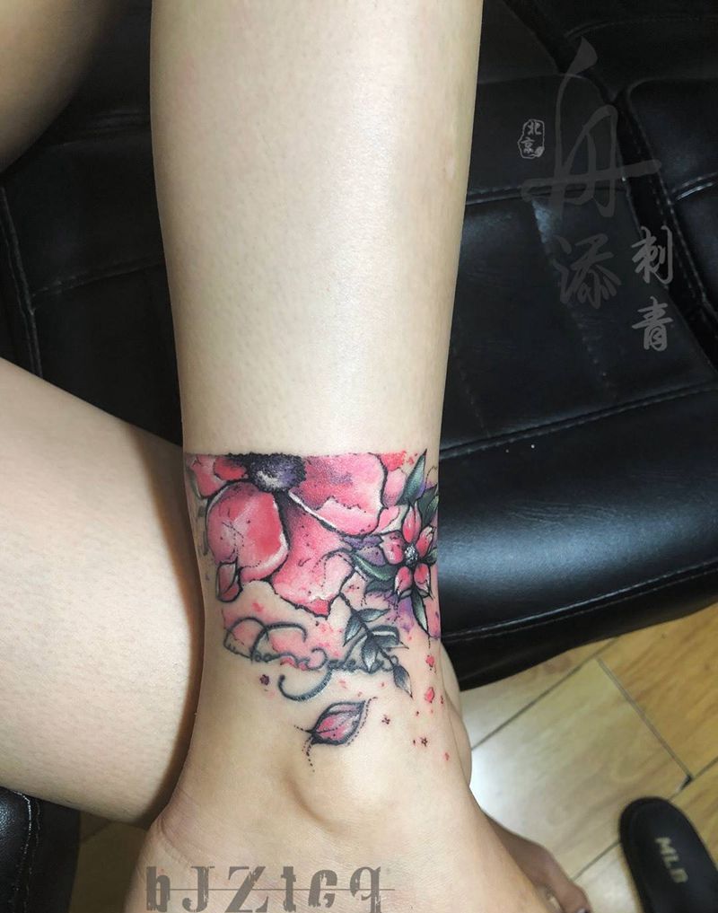 樱花,修改。纹身图片_脚部腿部水彩纹身图案