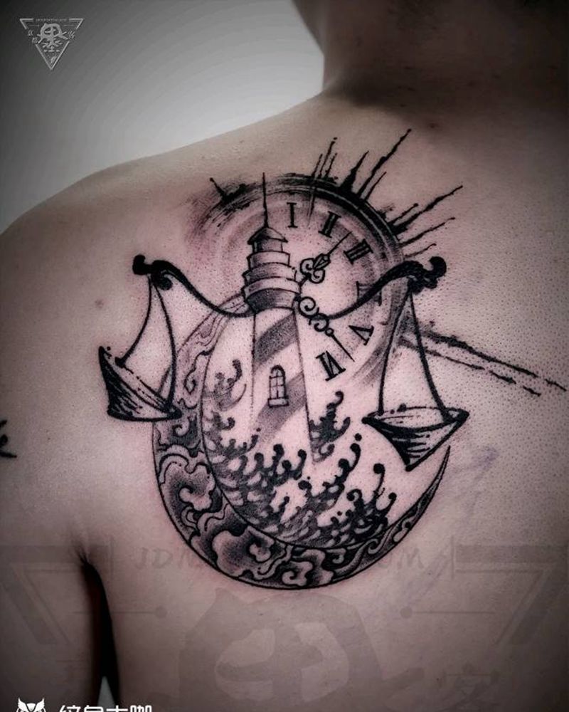 纹身/刺青/灯塔/天秤座纹身图片_背部New School纹身图案