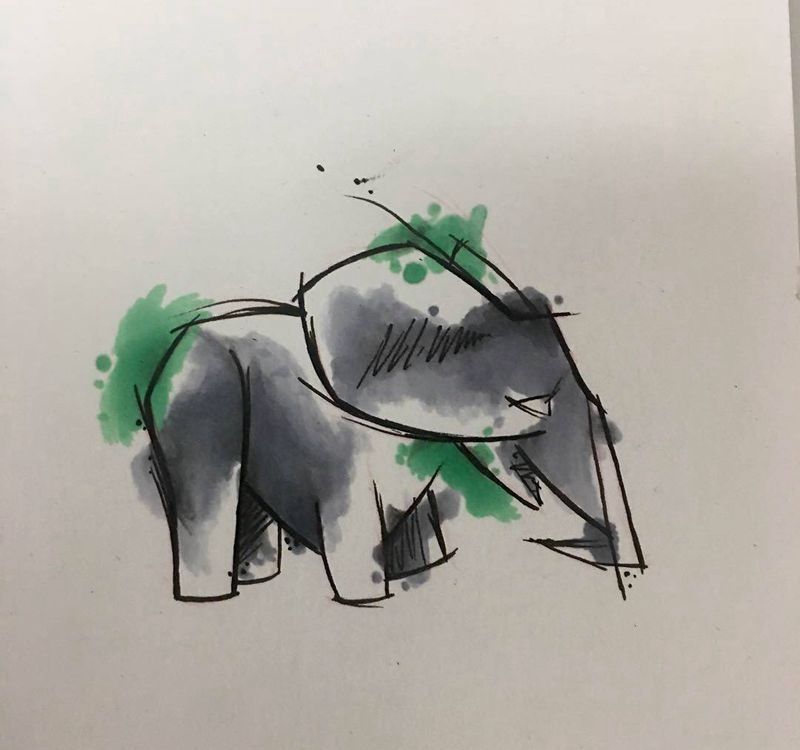 水彩小象纹身图片_手稿清新欧美国画动物腿部背部手臂肩部胸部纹身图案