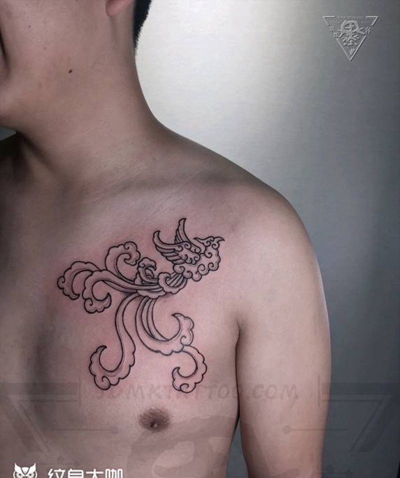 北京纹身/刺青/凤凰纹身图片_胸部新传统几何纹身图案