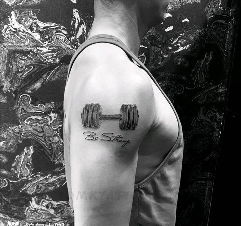 纹身/刺青/健身/杠铃纹身图片_手臂欧美写实点刺纹身图案