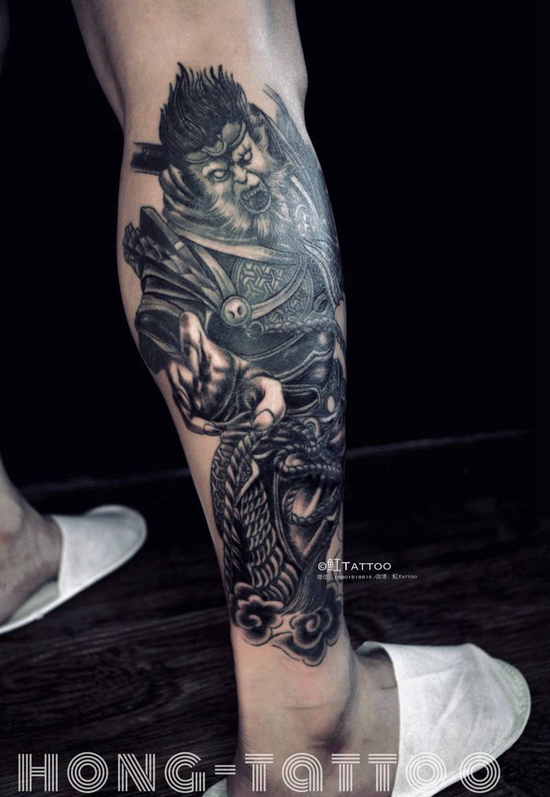 大圣纹身图片_成品腿部传统习俗原创鬼神动物纹身图案