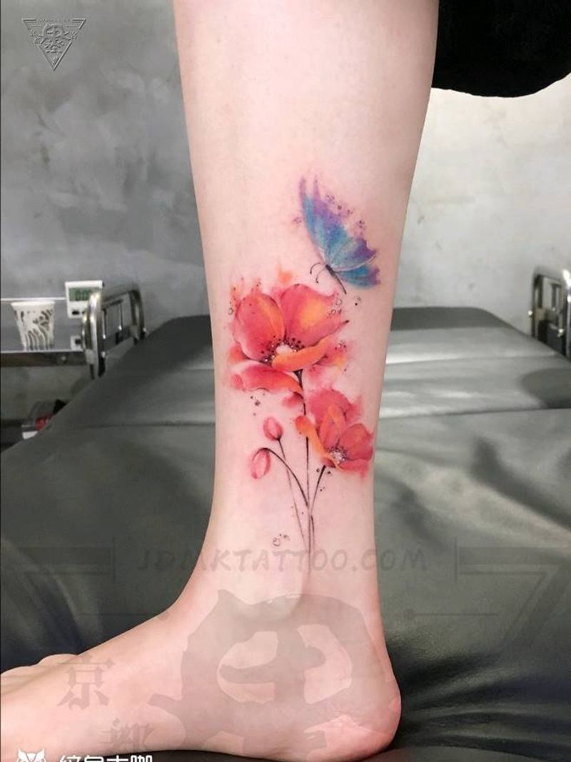 纹身/刺青/望京纹身/蝴蝶/花纹身图片_腿部手臂水彩水墨纹身图案