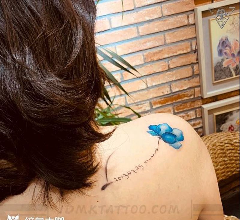 纹身/刺青/水彩花纹身图片_背部水彩花纹身图案