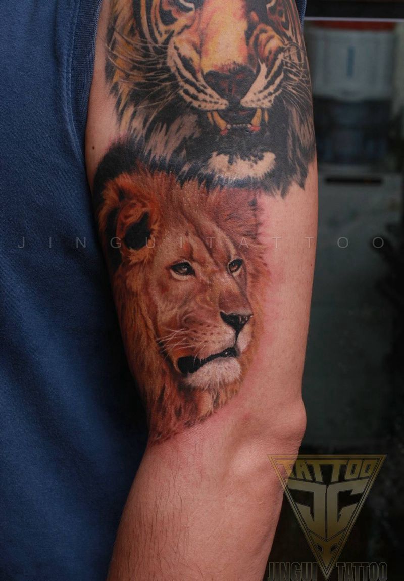 写实狮子纹身图片_