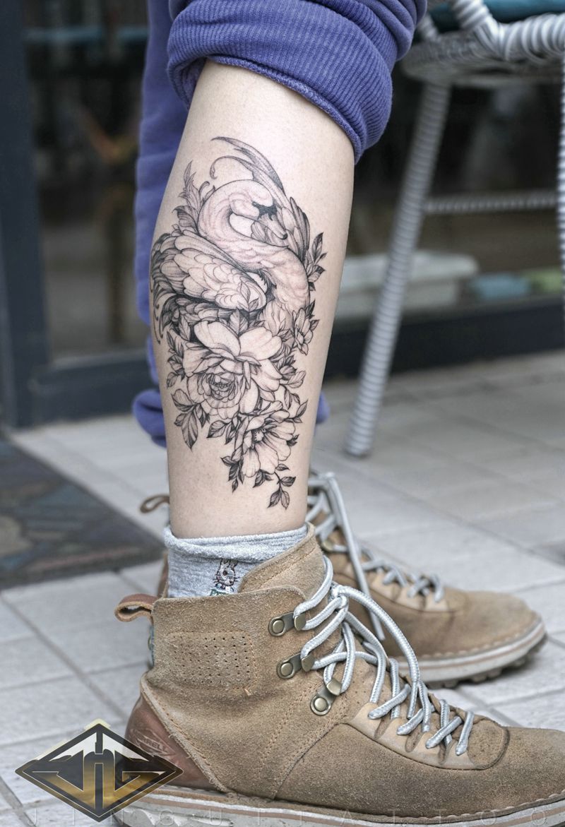 天鹅纹身图片_金鬼纹身图案