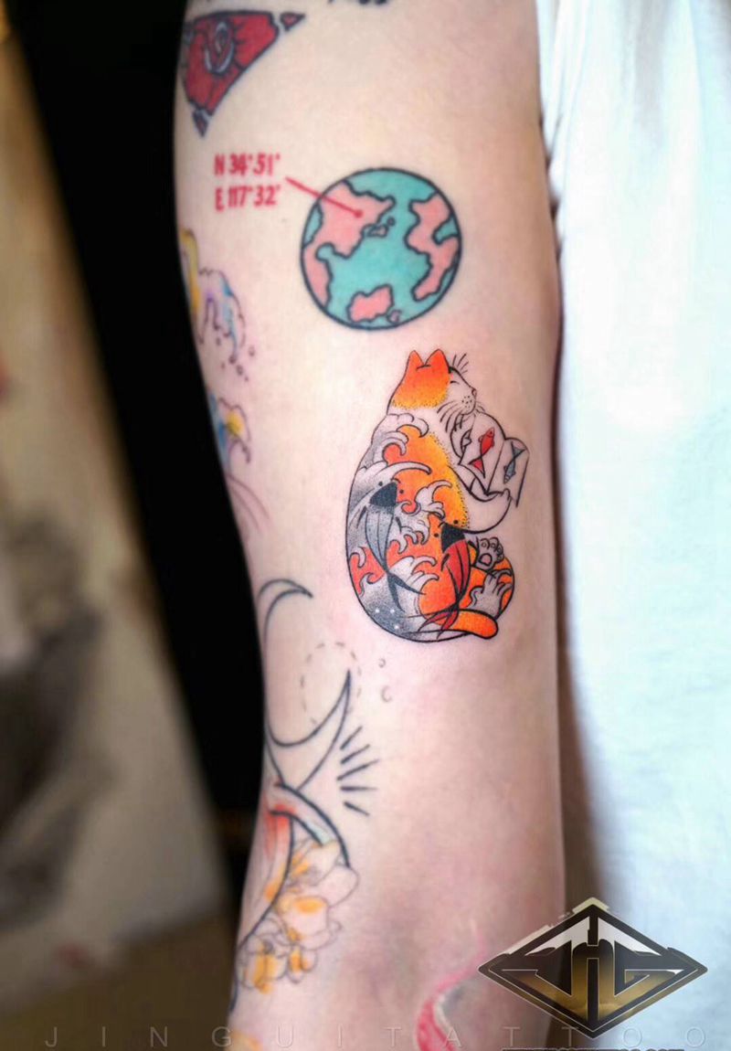 猫纹身图片_金鬼纹身图案