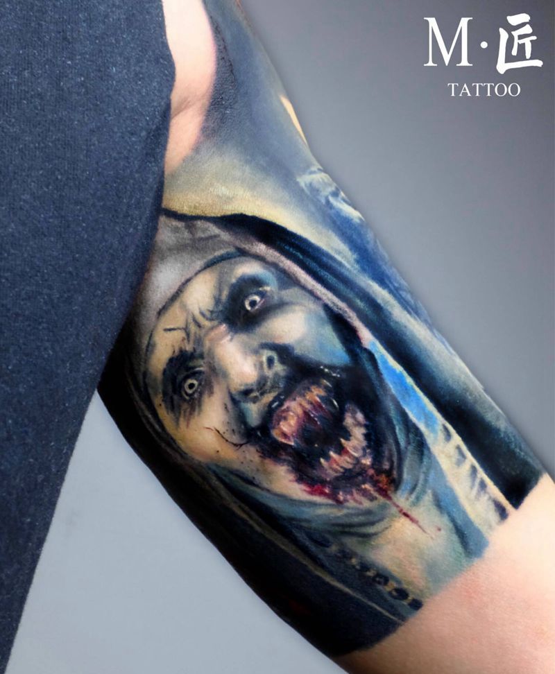 电影《鬼修女》纹身图片_手臂欧美写实肖像彩色纹身图案