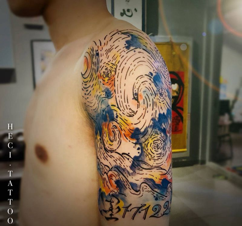 星空纹身图片_手臂纹身图案