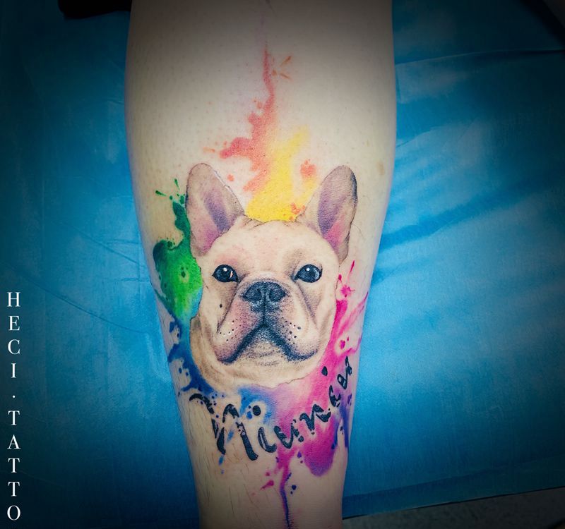 爱犬纹身图片_腿部纹身图案