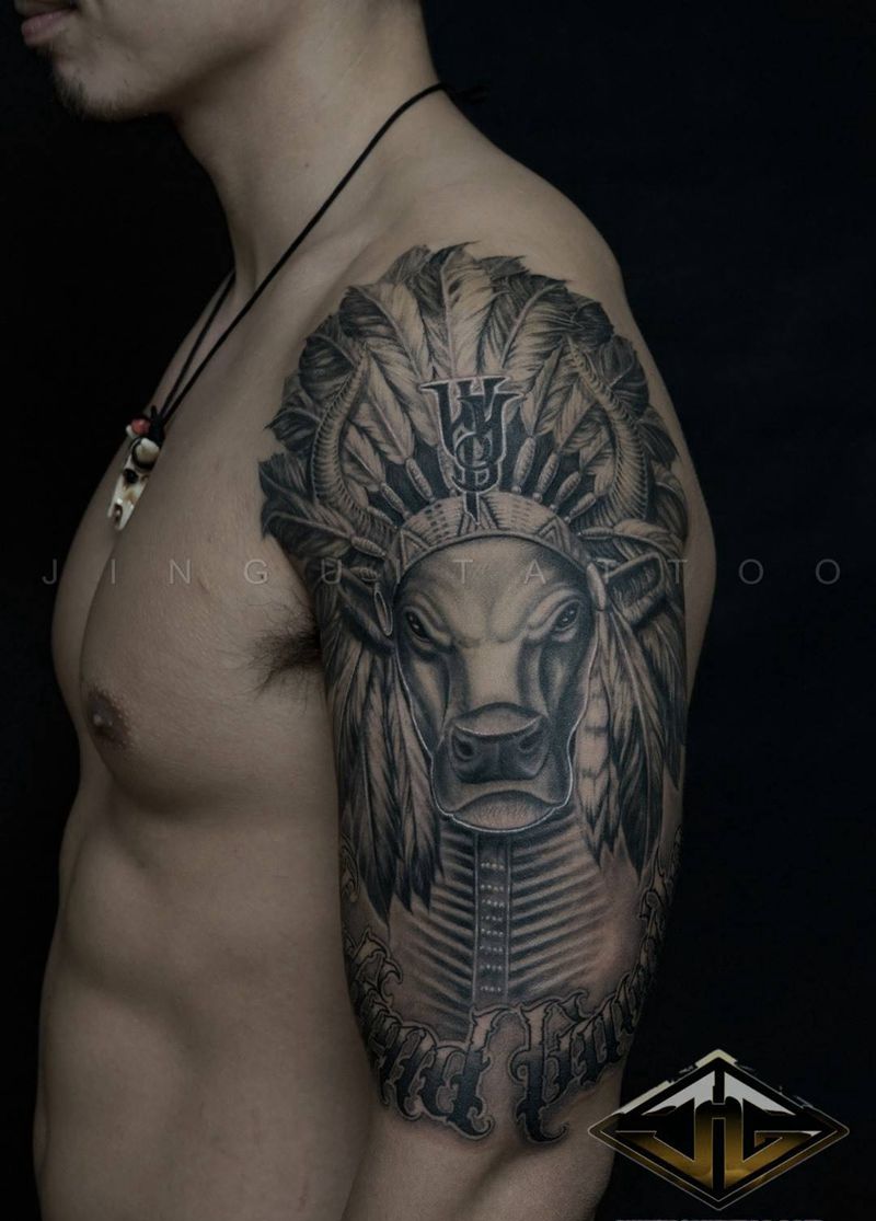 印第安牛纹身图片_
