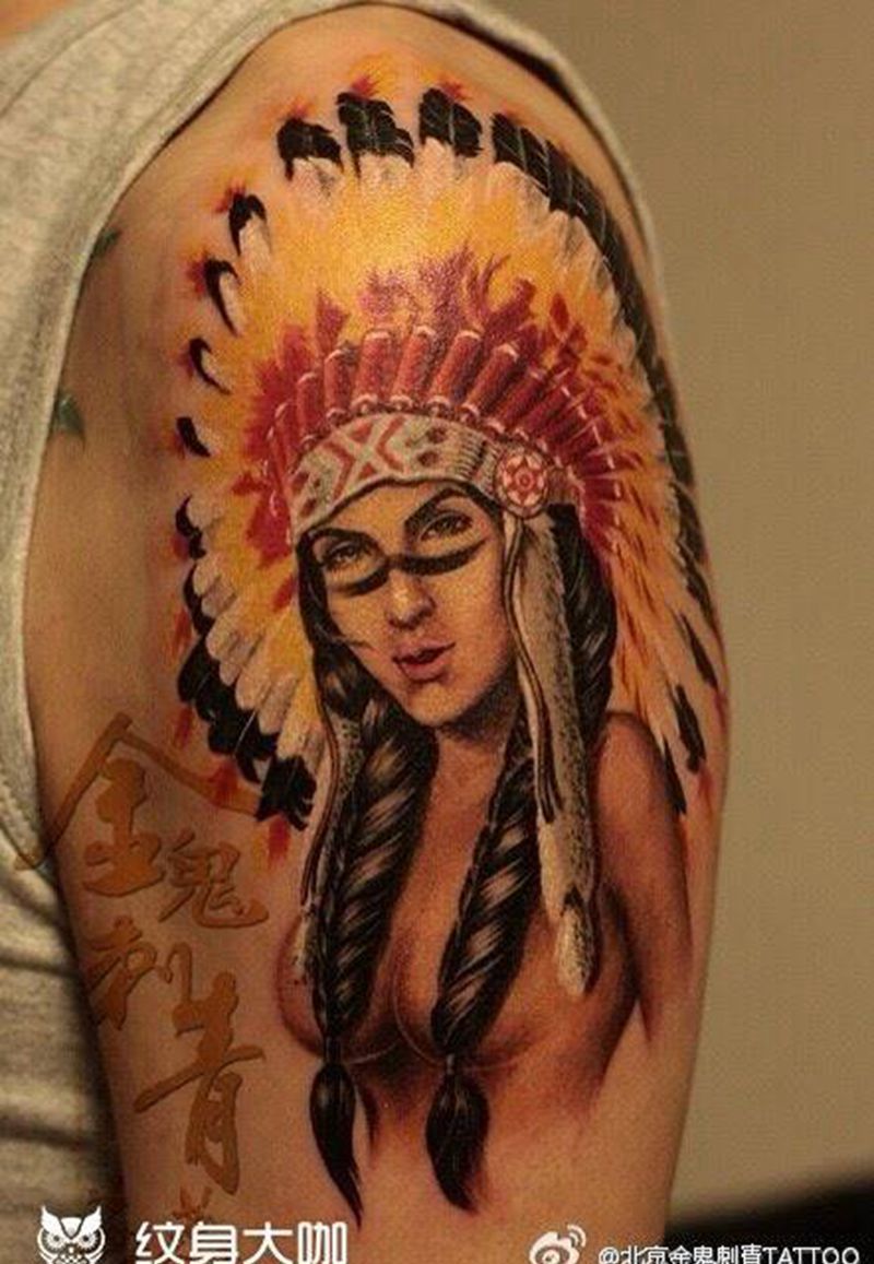 印第安女纹身图片_